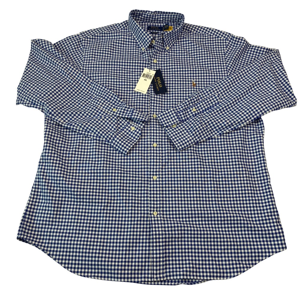 Polo Ralph Lauren Button Down Shirt Men XXL‎ Blue White Gingham Classic Fit NWT